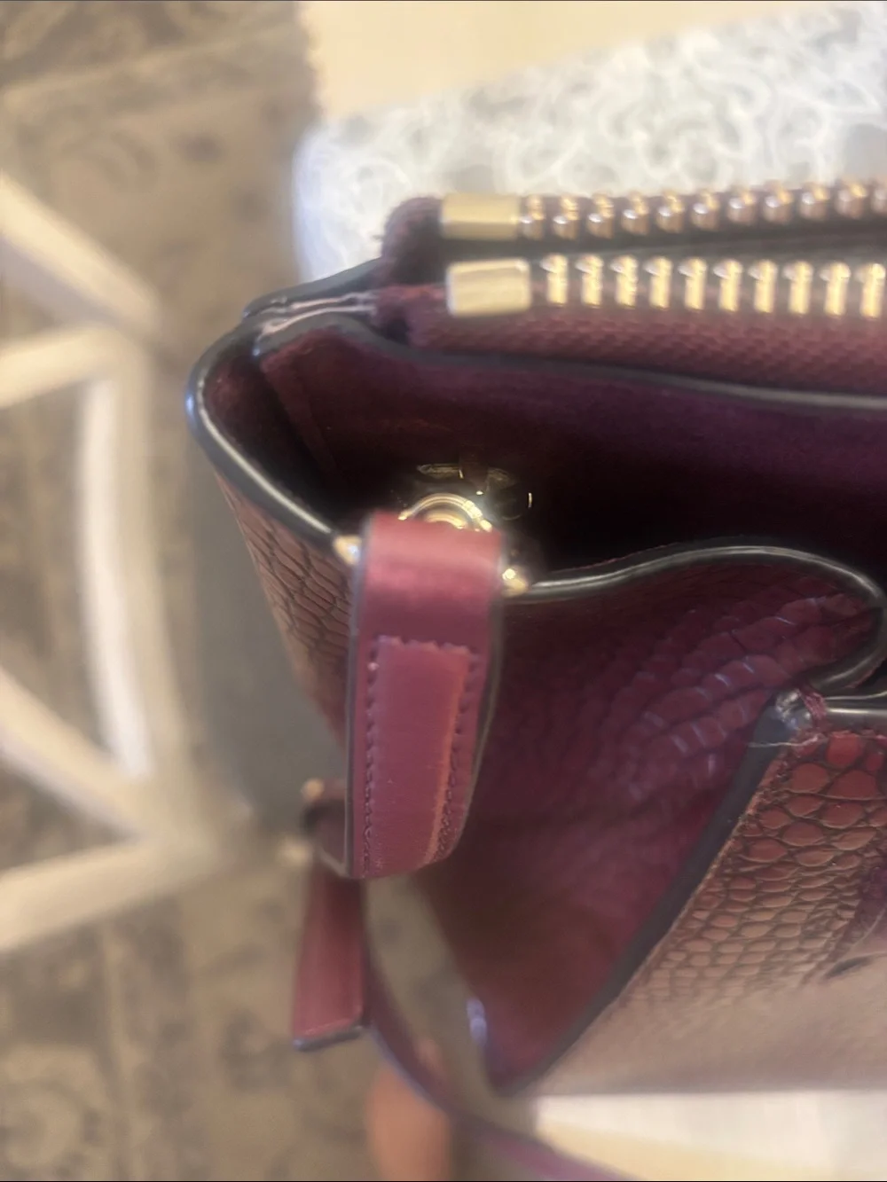 henri bendel Croc-Embossed Burgundy Tote with Card Pouch - Picture 2 of 14